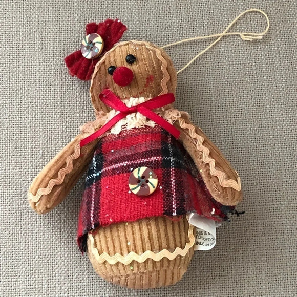 Vintage Corduroy Little Gingerbread Girl Christmas Tree Ornament Decor Holiday - Picture 1 of 4